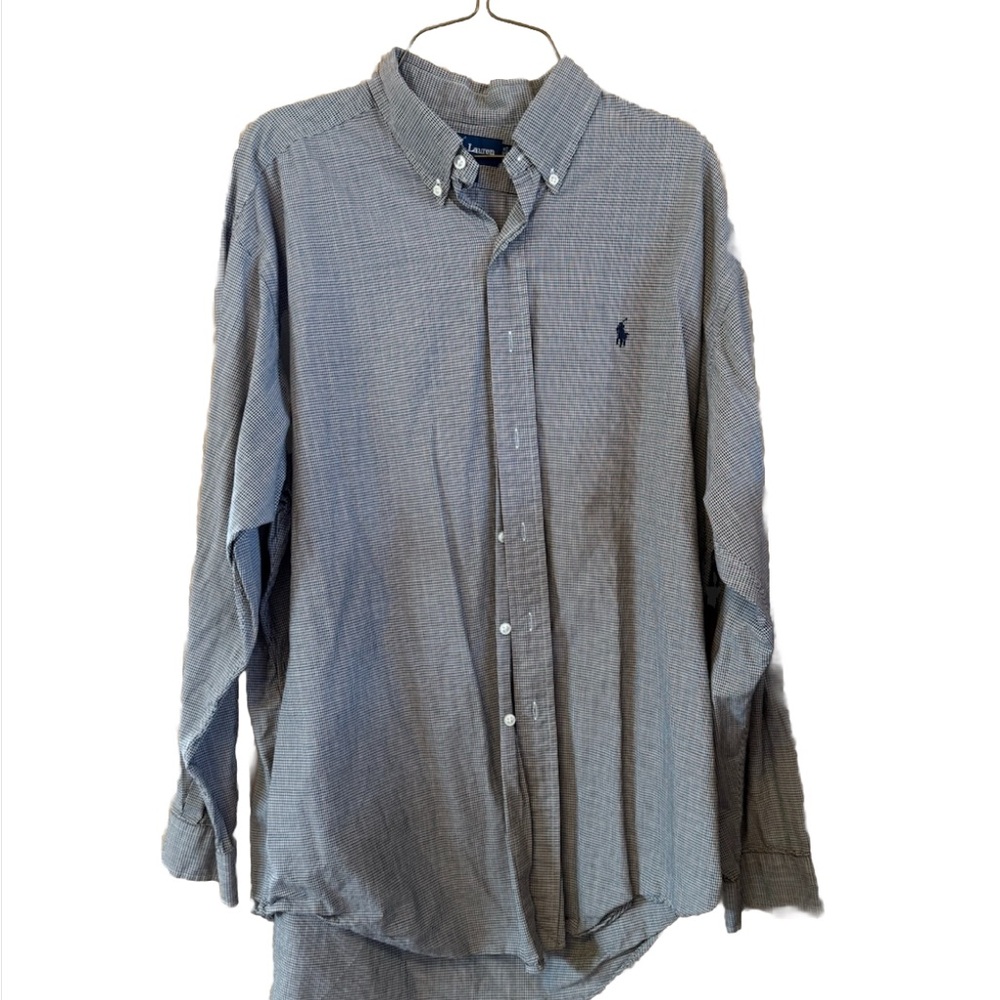 Polo Ralph Lauren button up large, small checkered logo shirt.